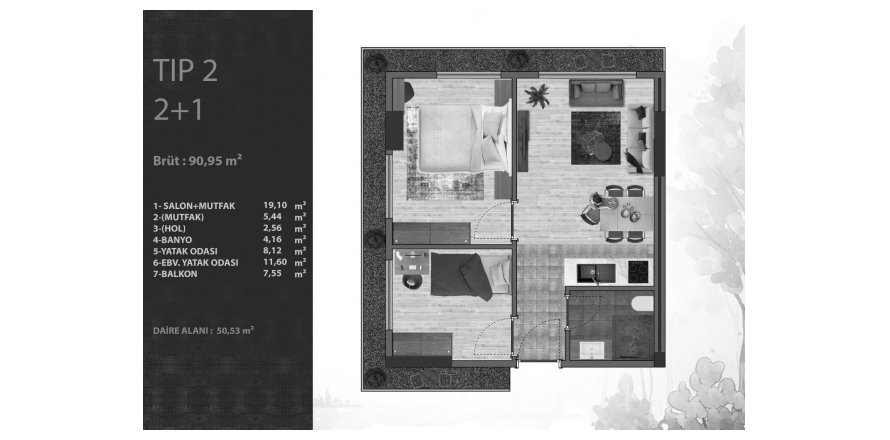 نقشه طبقه Layout2BR-50