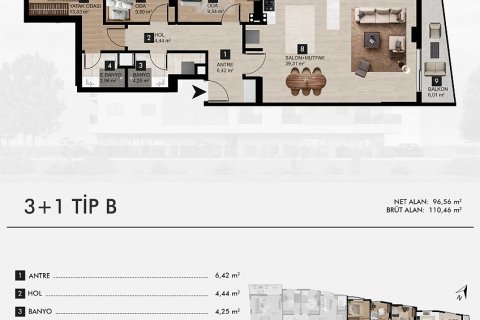 آپارتمان در  Izmir ، ترکیه 3 خوابه ، 110 متر مربع.  شماره 191987 - 5