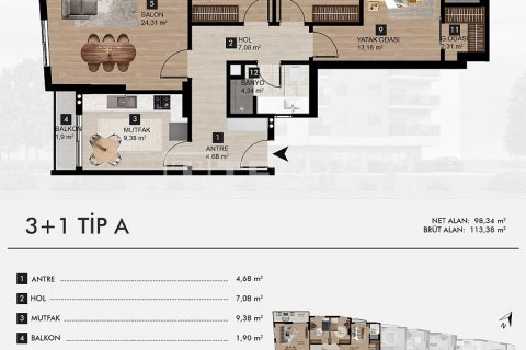 آپارتمان در  Izmir ، ترکیه 3 خوابه ، 110 متر مربع.  شماره 191987 - 4