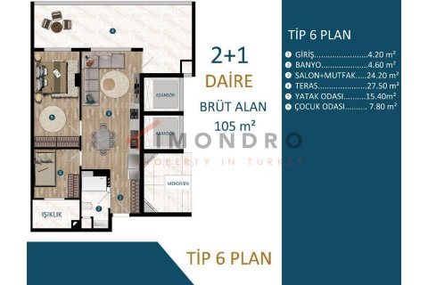 Продажа квартиры  в Кепезе, Анталье, Турция 2+1, 91м2, №191805 – фото 16