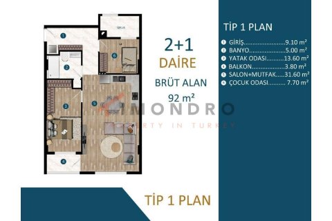 Продажа квартиры  в Кепезе, Анталье, Турция 2+1, 91м2, №191805 – фото 11