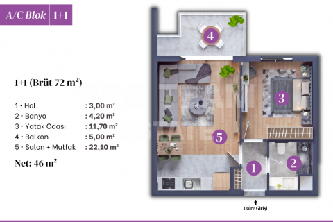 آپارتمان در Altintash،  Antalya ، ترکیه 72 متر مربع.  شماره 190150 - 17