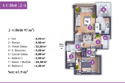 آپارتمان در Altintash،  Antalya ، ترکیه 72 متر مربع.  شماره 190150 - 16