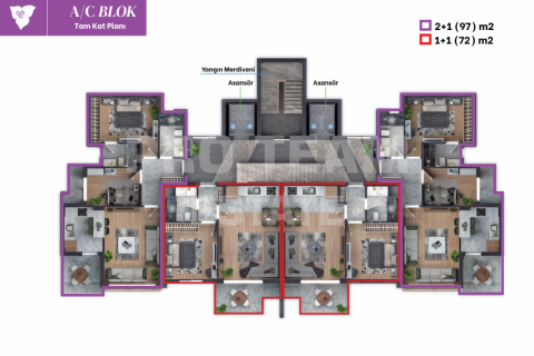 آپارتمان در Altintash،  Antalya ، ترکیه 72 متر مربع.  شماره 190150 - 14
