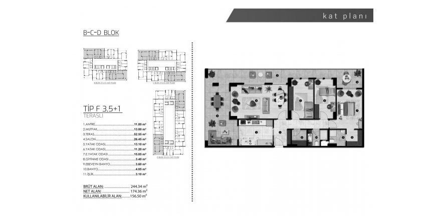 3+1 Leilighet i ALPİŞ LADEN HOUSE, Bursa, Tyrkia Nr. 190095