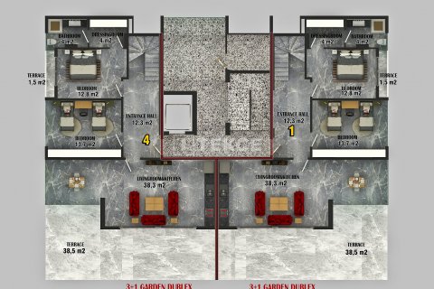 3+1 Lejlighed  i Alanya, Antalya, Tyrkiet Nr. 190128 - 12