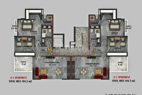 3+1 Lejlighed  i Alanya, Antalya, Tyrkiet Nr. 190128 - 10