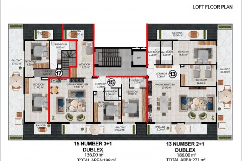 2+1 Takvåning  i Alanya, Antalya, Turkiet Nr. 206928 - 19