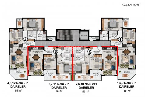 2+1 Takvåning  i Alanya, Antalya, Turkiet Nr. 206928 - 18
