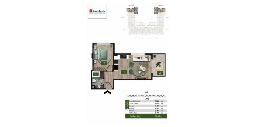 1+1 Wohnung in Euro Avsallar Residence, Alanya, Antalya, Türkei Nr. 164682