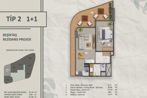 آپارتمان در Besiktas،  Istanbul ، ترکیه 68 متر مربع.  شماره 192444 - 22