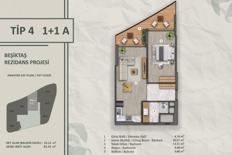 آپارتمان در Besiktas،  Istanbul ، ترکیه 68 متر مربع.  شماره 192444 - 24