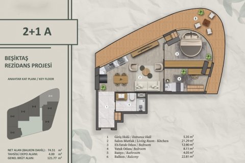 آپارتمان در Besiktas،  Istanbul ، ترکیه 68 متر مربع.  شماره 192444 - 19
