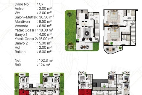3+1 Takvåning  i Alanya, Antalya, Turkiet Nr. 134770 - 28