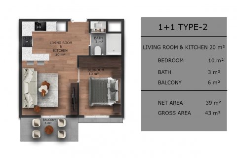 Продажа квартиры  в Мерсине, Турция 2 комн., 43м2, №207868 – фото 24